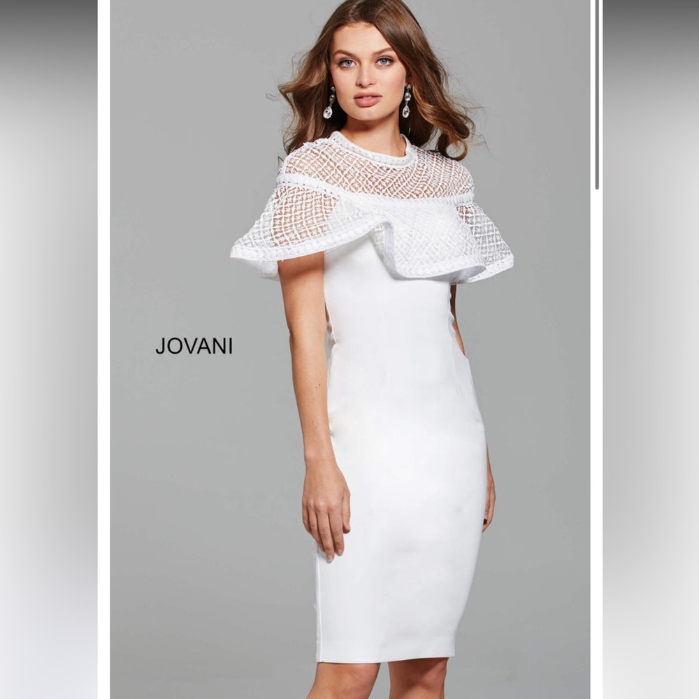 Jovani White Scuba Interview Dress - Picture 2 of 6